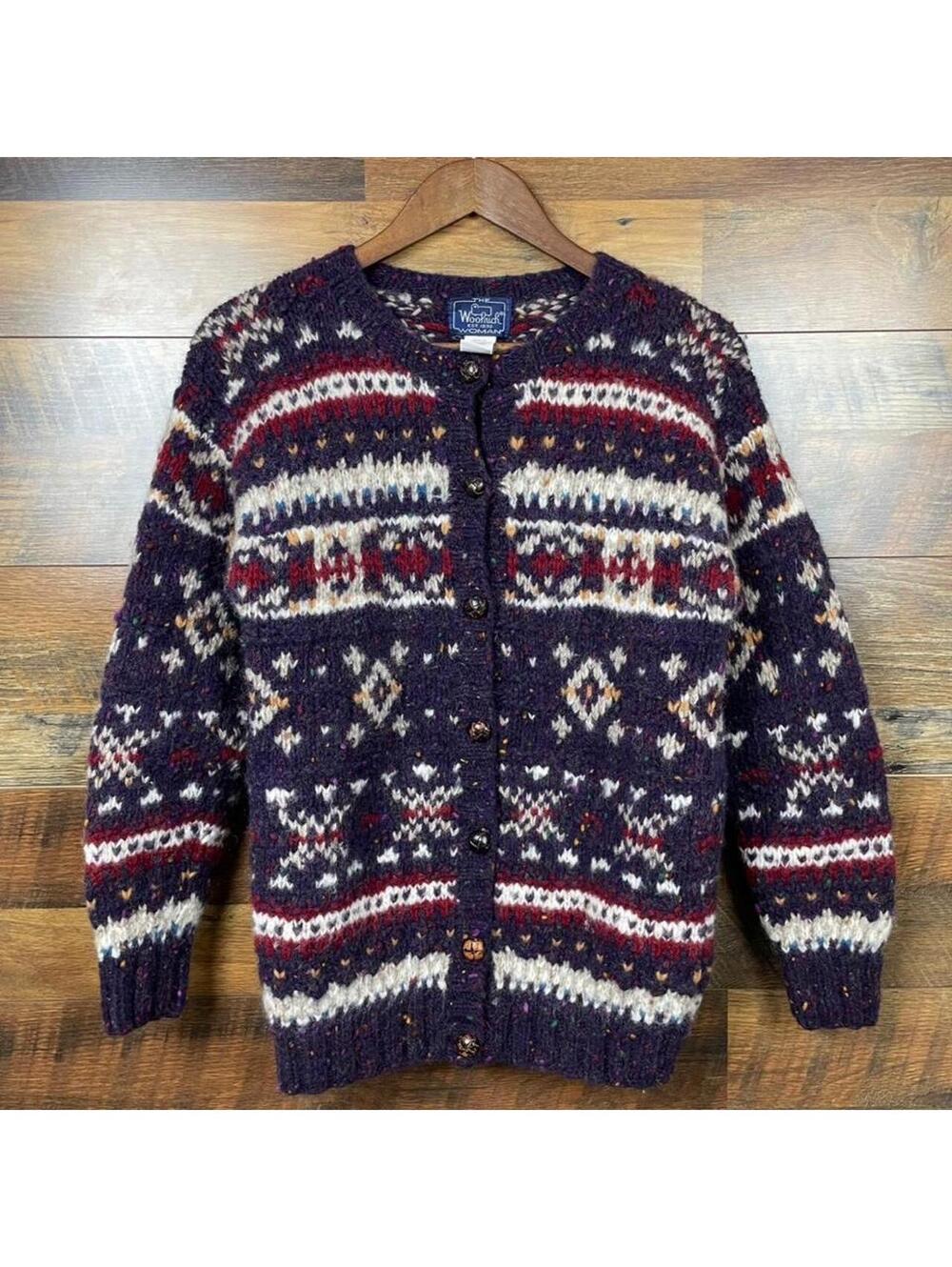 Vintage Woolrich Wool Womens Cardigan Sweater Size Small Multicolor Pattern